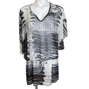 ELAN BEACH Swim Coverup Black and White Abstract Pattern Medium